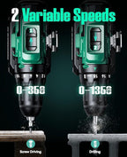 KIMO 20V Cordless Drill Set with 2 Packs 2.0Ah Battery, Max 350 In-lb Torque, 1350 RPM, 3/8" Keyless Chuck, 18+2 Clutch Setting, 18pcs Accessories, Power Drill for Drilling Wood Bricks Walls Metal