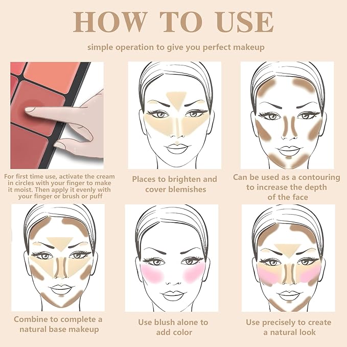 12 Colors Cream Blush Palette, Color Correcting Concealer Foundation Palette, Long Wearing Smudge Proof Blendable Matte Finish Blush Powder Highlighter and Cream Contour Palette Makeup (01)-VeraVaultWomen
