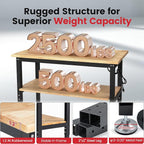 48 Inch Work Table for Garage Adjustable Height Rubber Wood Tabletop Workbench with Storage Work Bench Table with Power Outlets Pegboard Pad for Woodworking Shop Home Office