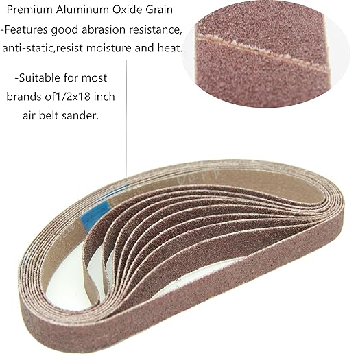 1/2 x 18 Inch Aluminum Oxide Sanding Belt, 30PCs Sanding Belt Set, 6 of Each 80/120/150/240/400 Assorted Grit, Abrasive Belts for Belt Sanders