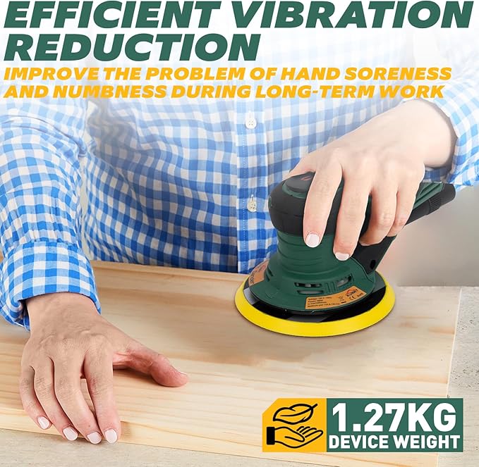 Pro-Grade Random Orbital Sander | 350W Brushless Powerhouse w/Dual 5" & 6" Pads | 4000-10K RPM Variable Speed | Dust-Free Woodworking Beast for Floors, Auto & DIY Projects