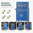 Greenvelly Tool Chest, 8-Drawer Rolling Tool Chest with Hooks and Lockable Wheels,Metal Storage Detachable Top Tool Box with Lockable Wheels for Garage,Workshop,Art Studio(Blue)