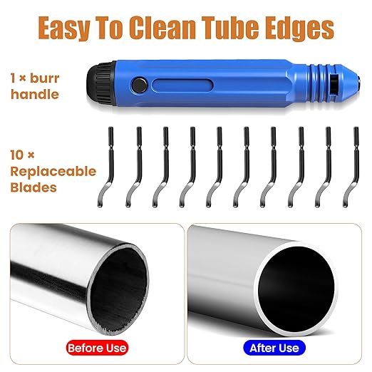 Deburring Tool with 10 High Speed Steel Blades Flexible Pipe Deburring Tool with Swivel Blades for 3D Printing Hard Metal Stainless Steel Hard Plastic, Harder Than AMD015 (Model AMD016)