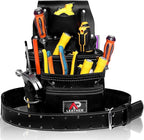 Pro-015 Leather Tool Pouch for Construction,Heavy Duty Hammer Holder,Buckle,3 Pocket Large with Belt, 12 Small Pocket, Tool Organizer