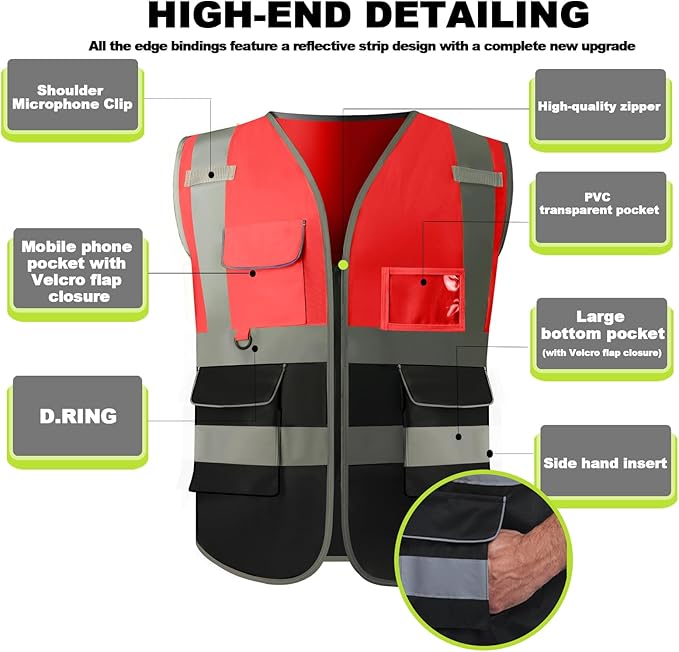 BeautyWill Custom Safety Vest Customized Logo Class 2 High Visibility Reflective Vest with Pockets Construction workwear
