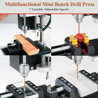 Mini Bench Drill Press, Small Benchtop Drilling Machine Electric Portable Table Driller, Adjustable 7-Speed, B10 Chuck, Drill Bit and Clamp, Metal Wooden DIY Jewelry Making Crafts Tool