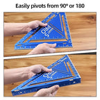 Pro 12 Inch Advanced Carpenter Square-Jig Block -Leve-Accurate Flatwork- Framing Square- Multi-Angle Measuring Tool (90° & 180°) for Carpenters & Architects(Blue)