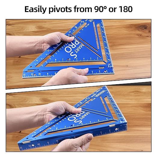 Pro 12 Inch Advanced Carpenter Square-Jig Block -Leve-Accurate Flatwork- Framing Square- Multi-Angle Measuring Tool (90° & 180°) for Carpenters & Architects(Blue)