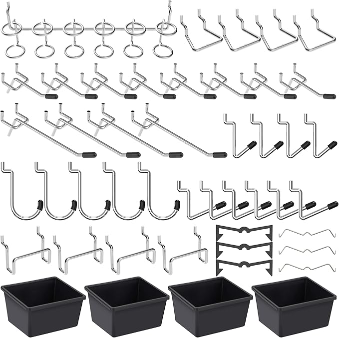 Pegboard Hooks with Bins, Peg Locks, for Organizing Various Tools, 117 PCS, 60 of Which are Locks