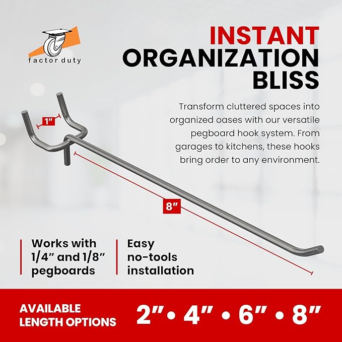 100 Pack PEG Board Pegboard Shelving Hooks 8" Length Wholesale Lot