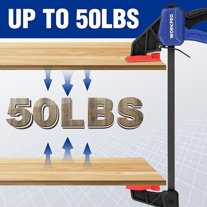 WORKPRO 6" Mini Bar Clamps for Woodworking, One-Handed Clamp/Spreader, Wood Clamps Set, Screw Change F Clamps with 50LBS Load Limit, 4 Pack