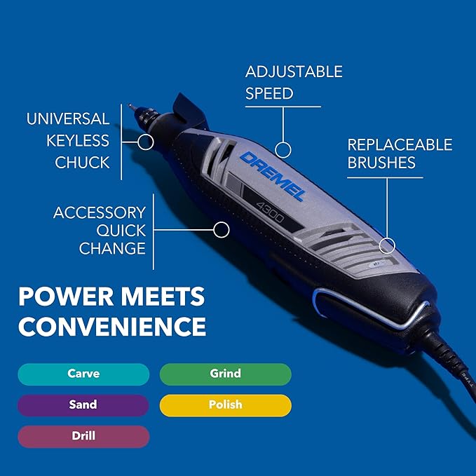 Dremel 4300-5/40 High Performance Rotary Tool Kit with LED Light- 5 Attachments & 40 Accessories - Ideal for Grinding, Cutting, Wood Carving, Sanding, and Engraving