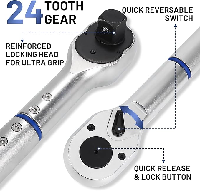 1-Inch Drive Click Torque Wrench, Dual-Direction Click Professional Torque Wrench 200-1200FT.LB/271-1356.7N.M, Dual Range Scales Graduated in FT.LB and N.M