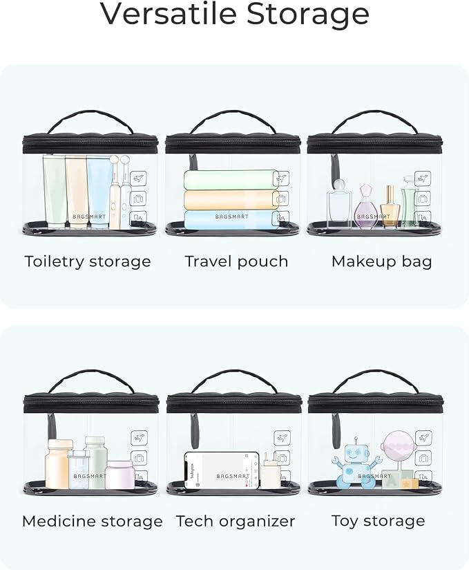 BAGSMART TSA Approved Toiletry Bag, Clear Makeup Cosmetic Bag Organizer, Quart Size Travel Bag for Toiletries, Carry-on Travel Accessories Essentials, 1 Pack-Pink
