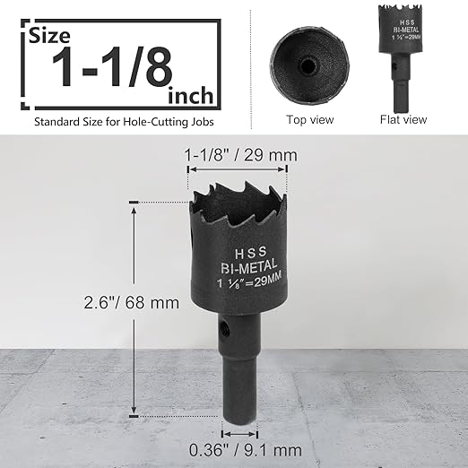 1-1/8 Inch Hole Saw with 9.1mm Triangle Shank Arbor, JTemgle Bi-Metal Hole Saw Heavy Duty Hole Cutting Tool for Cornhole Boards, Recessed Lights, Wood, Plastic, Drywall & Soft Metal