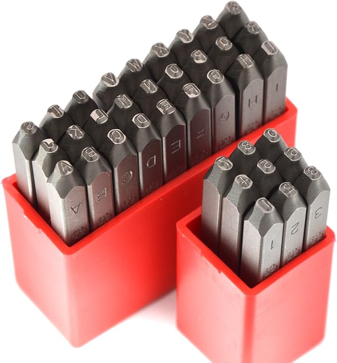 36pcs Heavy Duty Steel Stamp Uppercase Letters and Number 5/64 2mm Hand Stamping Character Mark Code Alphabet Punch Kit for Bracelet Ring Jewelry Sheet Metal Plate Making Mold Die
