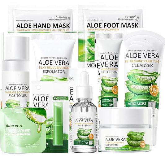 10Pcs Skin Care Products Set, Aloe Vera Skin Care Sets, Skin Care Gift Set for Women Girls, Skincare Routine Set, Face Care Kit for Dry Skin, Hydrating Whole Body Skin Care-VeraVaultWomen