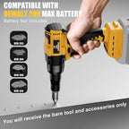 Rivet Gun Compatible with Dewalt 20V Battery, Cordless Rivet Tool with 3 Size (1/8", 5/32", 3/16") Aluminum Rivets, Brushless Motor Rivet Gun Kit Nose Piece, Led Light, Tool Only