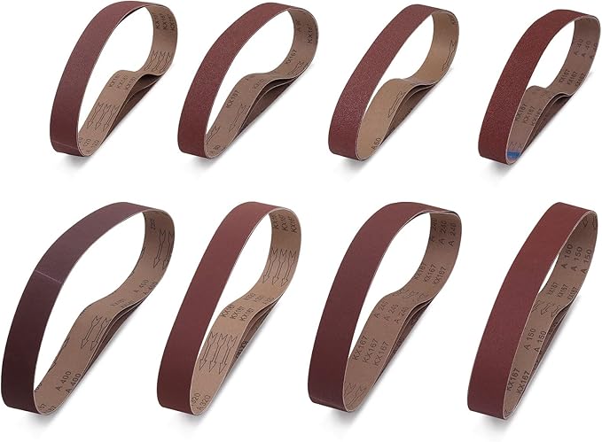 S SATC Sanding Belts 2×42 Inch Sanding Belt 24 Pcs 3 Each of 40 60 80 120 150 240 320 400 Grits Complete Set of Aluminum Oxide for Versatile Grinding and Finishing