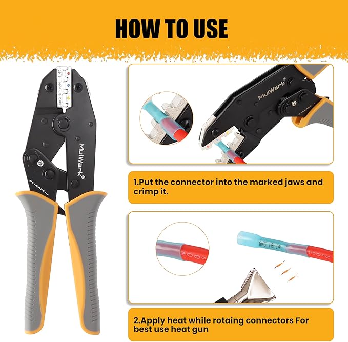 Mulwark Wire Crimping Tool for Heat Shrink, Wire Crimper AWG 10-22 | Professional Wire Crimpers-Crimping Pliers for Automotive, Marine & DIY Electrical Projects