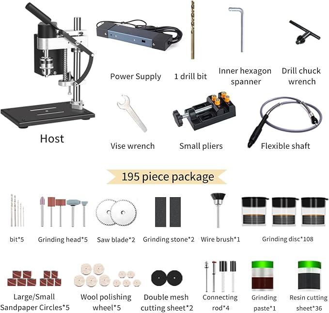 Mini Drill Press, Benchtop Drill Press, Portable Electric Drilling Machine,With Rotating Flexible Shaft Attachment, Drill Bit and Clamp, B10 Chuck,For DIY Wood Metal Plastic
