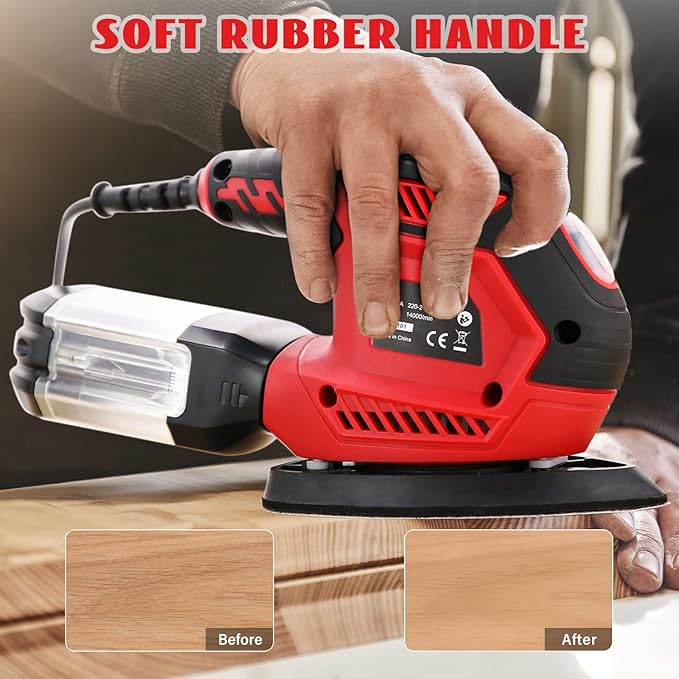Sander, 200W Detail Sander has 2 Pcs Polishing Pads, 14000RPM, Compact Electric Sander with 20Pcs sandpaper, Hand Sanders with Efficient Dust Collection System for Woodworking, Sanding Works in Home