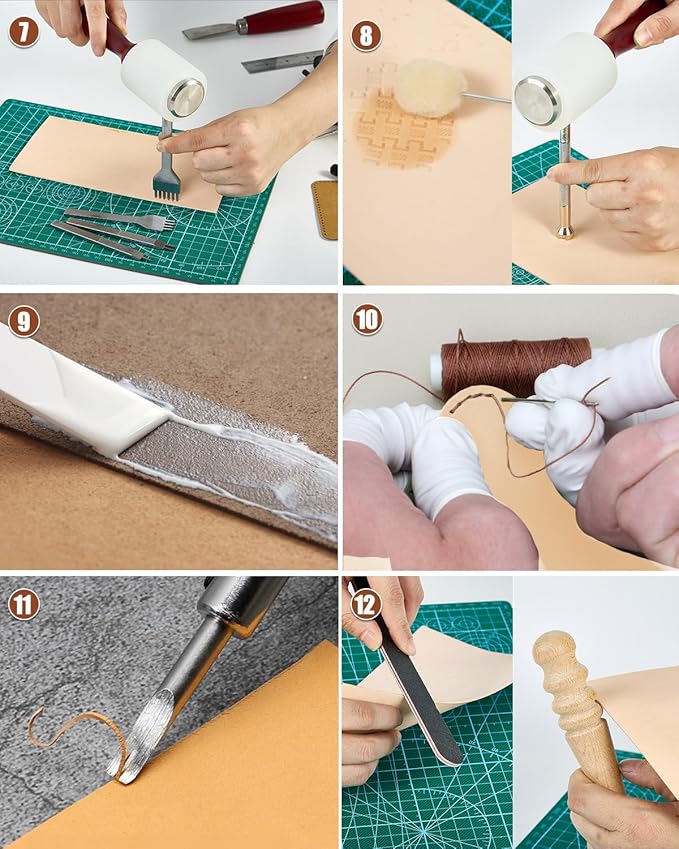 Vorhixa Leather Tooling Kit - Leather Working Tools & Stamps for Crafting, Cutting, Stamping, Sewing, Stitching, Engraving & Sanding - Complete Craft Kit for Adults and Begineers