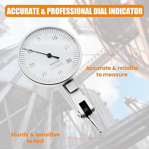 0.0001" Dial Indicator Brass Test Indicator with 7 Jewels Bearings Accuracy 0.00015 Big Face Imperial Dial Indicator for Machinist Engineer Inspection Measurement (Model 201-0068)