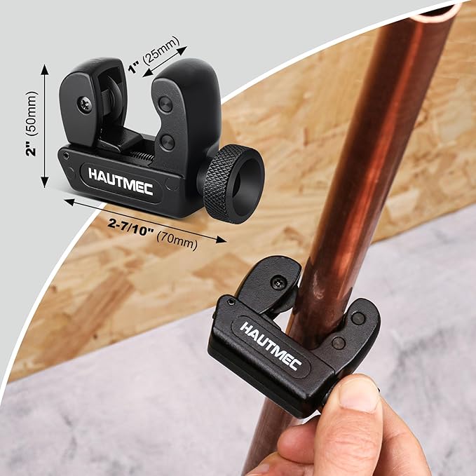 HAUTMEC Copper Pipe Cutter Tool 1/8" to 1-1/8" OD (3-30mm), Mini Copper Tubing Cutter Tool for PVC, Copper, Aluminum, and Thin Stainless Steel Tube HT0133-TC