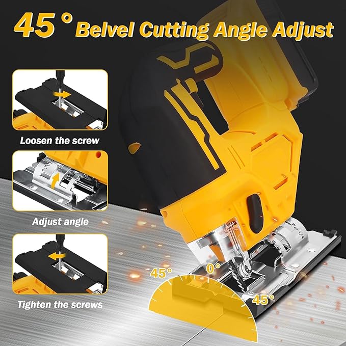 2025 Cordless Jig Saw with LED Light, 0-45° Bevel Cut, 6 Blades, 3 Orbital Settings, Lock-Off Button， 20V Battery，Action for Straight/Curved/Circular Cutting Cordless Jig Saw