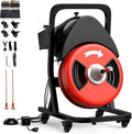 50FTx1/2 Inch Drain Cleaner Machine with Wheels, Sewer Snake Electric Drain for 2" to 4" Pipes, Plumbing Snake Auger Cleaner with 6 Cutter & Foot Switch for Sewer, Sink, Toilet, Bathroom