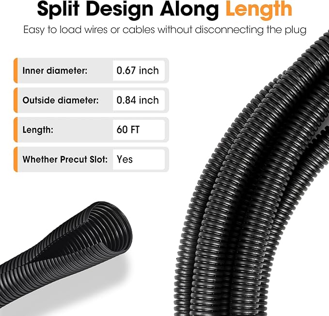 60 FT Wire Loom 3/4 Inch, Split Wire Loom Tubing Wire Conduit, Wire Protector Tubing – Black