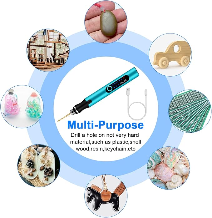 3-Speed Cordless Mini Drill Pen, Rechargeable DIY Electric Hand Drill with 10 Small Drill Bits, Micro Drill Set for Jewelry Making Stone Plastic Resin Keychains