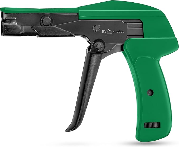 42711 Zip Tie Gun/Cable Tie Install Tool, Adjustable Tension with Built-In Cutter, for Nylon Ties up to 1/4”- Green