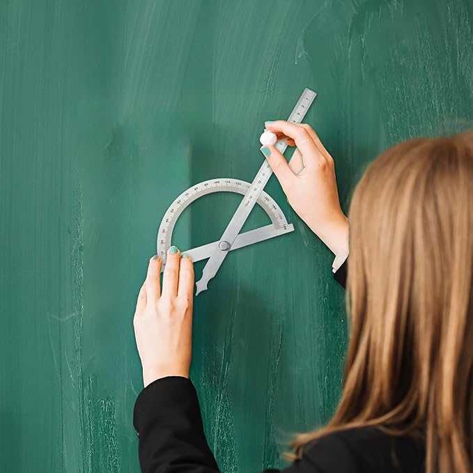 Stainless Steel Angle Protractor, 0-180° Round Head Protractor 0-180 Degrees Angle Finder Craftsman Ruler 10 cm Woodworking Rulers Measure Tool Machinist Tool Ruler Adjustable Woodworking