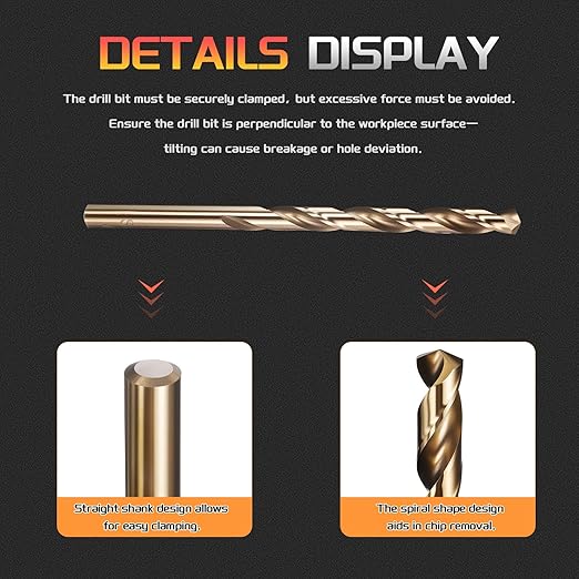 Drill Bit, #3 Cutting Diameter (5.41mm), 4341 HSS Gold Finish 135° Cutting Angle Number Jobber Bits - (Applications: for Drilling Soft Metal Plastic Wood), 5-Pieces
