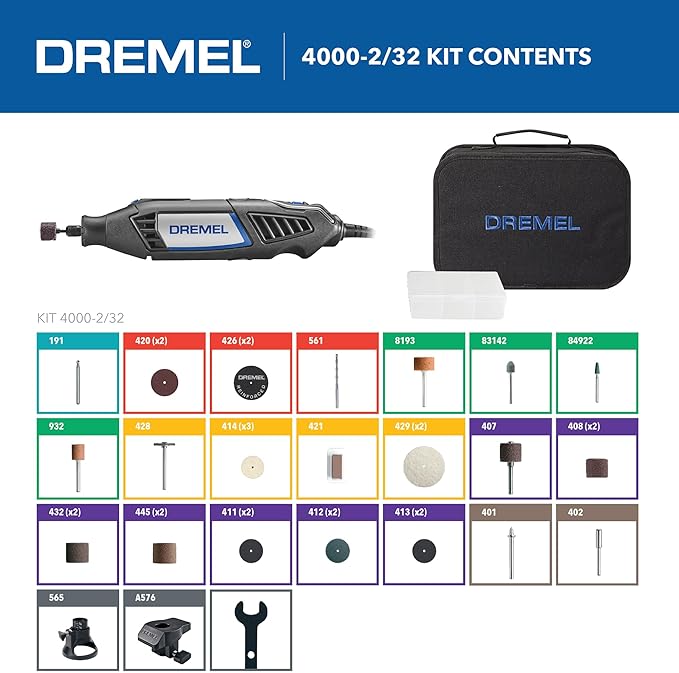 Dremel 4000-2/32 Variable Speed Rotary Tool Kit-Engraver, Polisher, and Sander- Perfect for Cutting, Detail Sanding, Engraving, Wood Carving, and Polising- 2 Attachments & 32 Accessories
