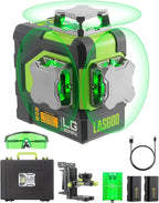 LG-3DMAX 3x360° Green Laser Level, 3D Self-Leveling Cross Line Laser with 2 Rechargeable Lithium Batteries, Fine-Tuning Bracket Adapter, Green Laser Enhancement Glasses, and Hard Carrying Case
