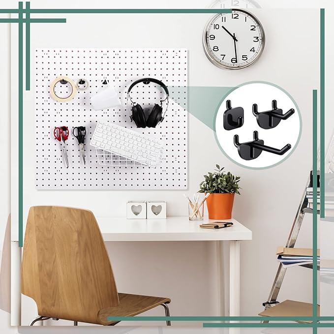 84 Pcs Pegboard Hooks Plastic Straight Hook Fits 1/4" Pegboards Accessories Multiple Size Peg Board Hooks for Craft Storage Tool Room Kitchen Garage Organizer Tools Display (Black)