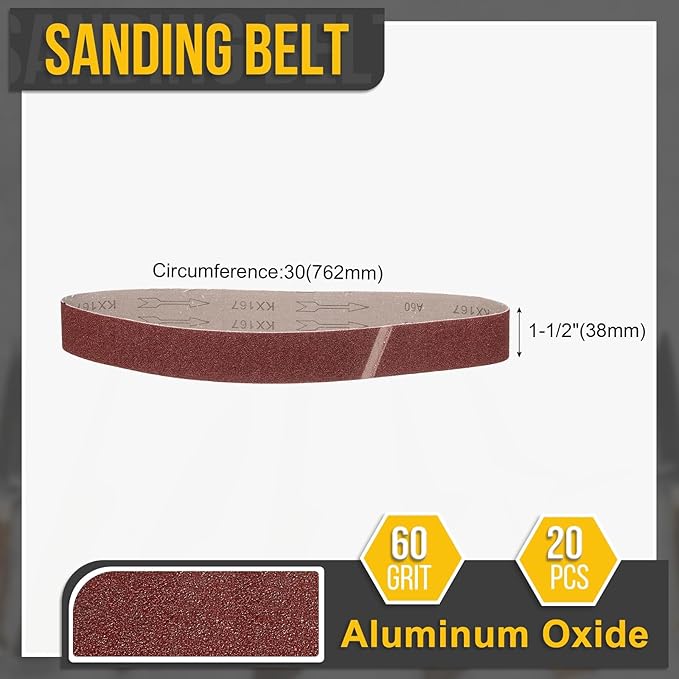 1-1/2 x 30 Inch Sanding Belt, 20 Pcs 60 Grit Knife Sharpener Belts Work Sharpening for Belt Sander Knife Carving Tool Metal Working