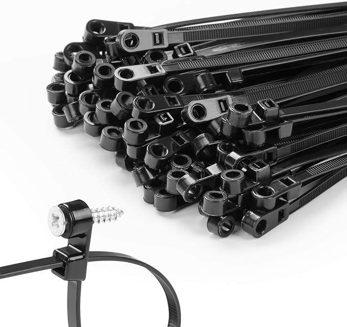 200 PCS 14 inch Black Zip Ties with Screw Hole 70lbs Mountable head Cable Ties Straps Multipurpose Heavy Duty Nylon Cable Zip Ties with Screw Mounting Hole