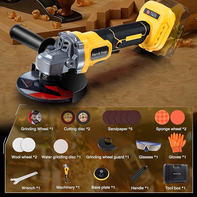 Cordless Angle Grinder Compatible with 20V Dewalt Battery (No Battery),Brushless Motor,Variable Speeds,Lock-On Switch,4-1/2" Blade,Power Electric Angle Grinders Tool for Polishing,Grinding,Cutting