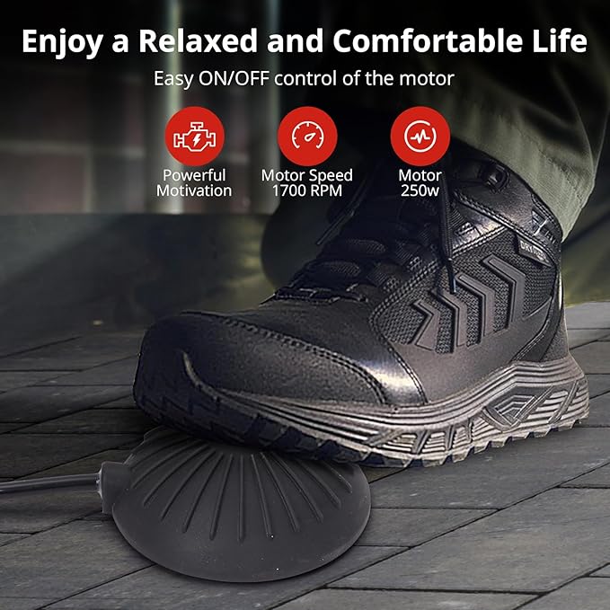 50 FT x 1/2 Inch Drain Cleaner Machine with 250W Motor, Manual Feed Sewer Snake Auger with 4 Cutters & Air-Activated Foot Switch, Semi-Enclosed Drum Drain Cleaning Tool for 2" to 4" Pipes