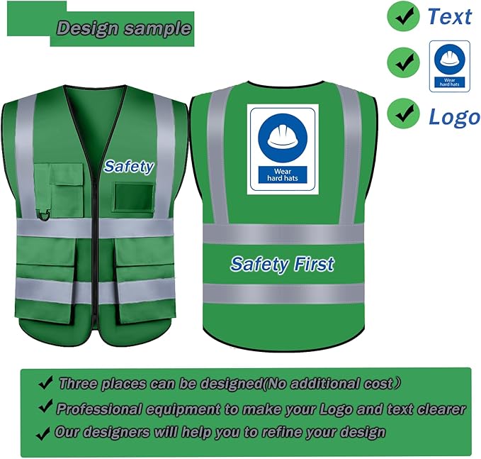 BeautyWill Custom Safety Vest Customized Logo Class 2 High Visibility Reflective Vest with Pockets Construction workwear