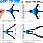 Rivet Nut Tool, 16” Rivet Nut Tool Kit with 15 Metric & SAE Mandrels, 182pcs Rivnuts and Rugged Carrying Case, One RIV Nut Tool Kit Meet All Your Needs