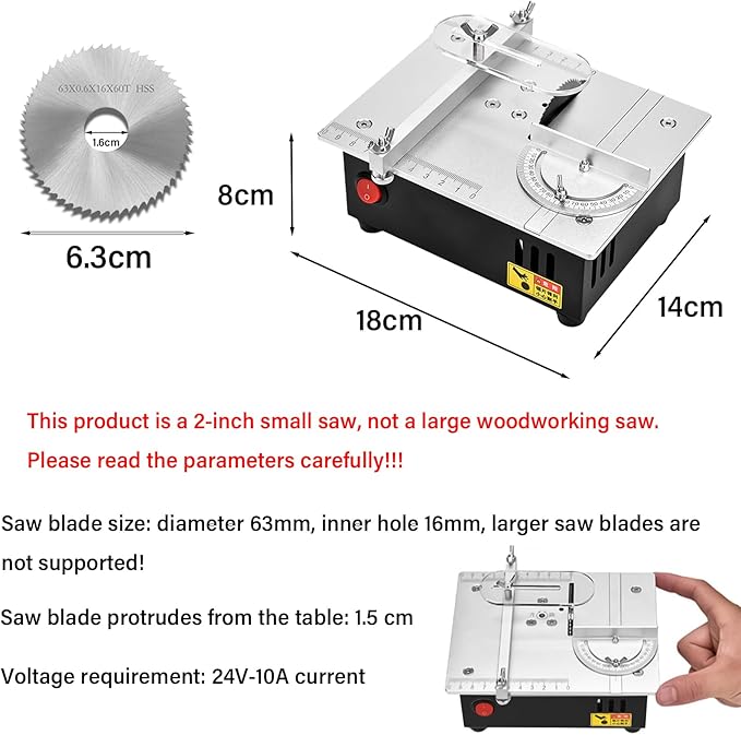 Precision Mini Electric Table Saw, DIY Hobby Handmade Woodworking Bench Cutting Machine Adjustable Cut Depth Small Desktop Saw for Miniature Wood Craft (Elevating version)