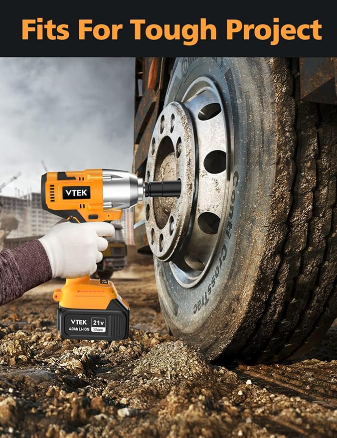 VTEK Brushless Impact Wrench 1/2 Inch Cordless Impact Wrench,Max Torque 700N.m Impact Gun 515 ft-lbs for Car Tiers