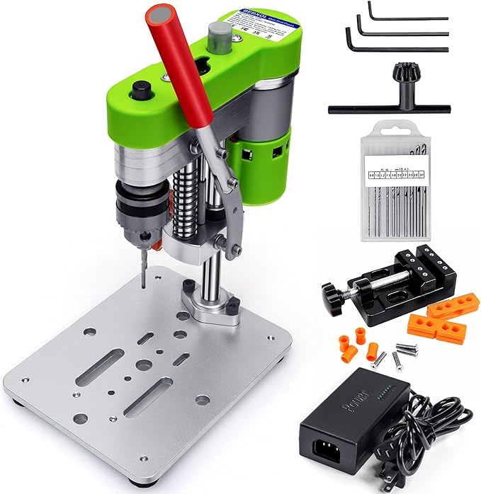 Mini Drill Press, Benchtop Drill Press, Electric Portable Drilling Machine, CNC 795 Motor, B10 Chuck, Drill Bit and Clamp for Wooden, Metal, Jewelry DIY and other DIY Crafts Projects, Green
