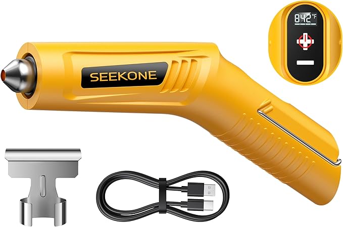 SEEKONE Cordless Mini Heat Gun with 4-Temp Settings (Up to 842°F/450°C) and Memory Function, 3.6V Lithium Hot Air Gun, USB Charge with Reflector Nozzle for Crafting, Resin Heating and Shrink Wrapping