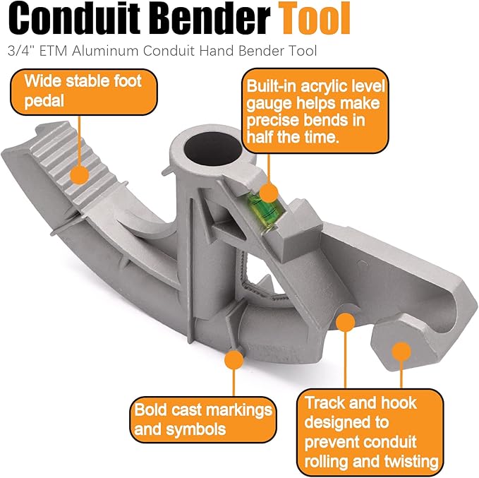 Conduit Hand Bender Tool for 1inch EMT and 3/4 inch Rigid Pipes.8 Degree Inside Radius.(Aluminum)
